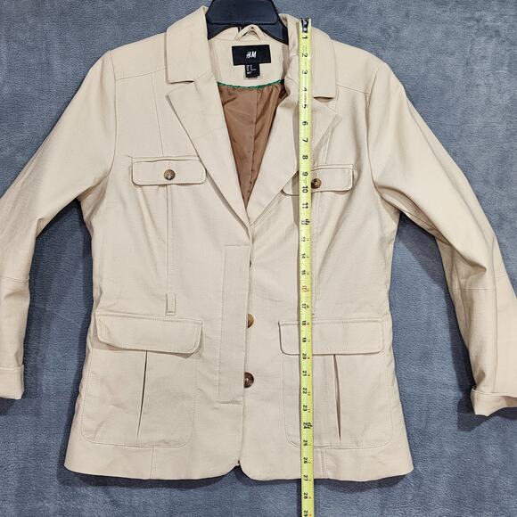 H&M Blazer Jacket Size 12 Beige Button Closure Tan Twill Heavyweight No Belt - Picture 8 of 9